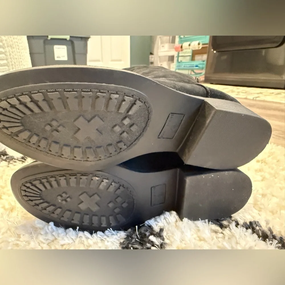 Sun + Stone Black Over The Knee Boots Size 8 Tall Faux Suede Flat Riding Boots - Picture 6 of 10